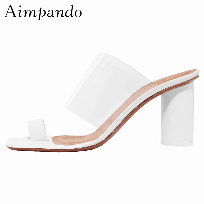 

Concise PVC Transparent Flip Flops New Summer Chic Real Leather Round Heel Slides Sandy Beach Shoes Holiday Slippers Women