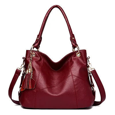 Высококачественные женские кожаные сумки, большая сумка-хобо, большие сумки через плечо для женщин, классическая женская сумка на плечо с кисточками - Цвет: Red