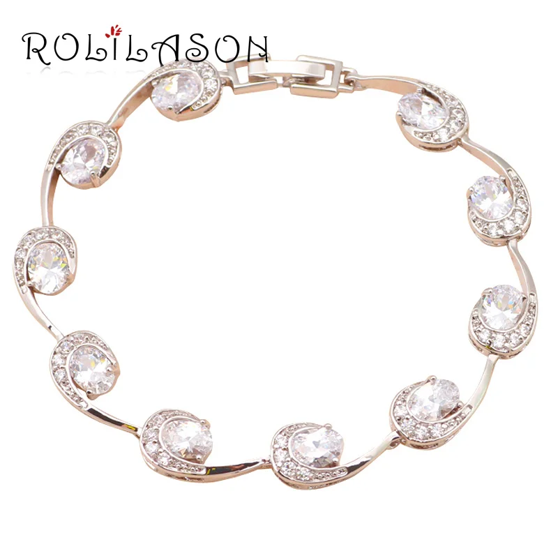 ROLILASON chic волны дизайн кристально белый циркон серебряный браслет для Для женщин здоровья Никель свинец ювелирные изделия TB551