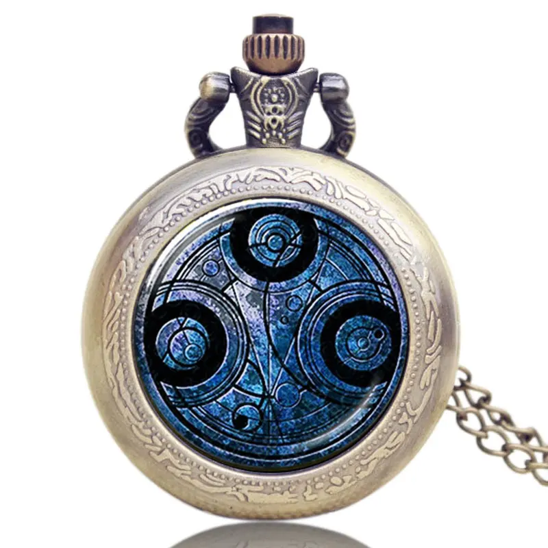 Old Antique Bronze Doctor Who Theme Quartz Pendant Pocket Watch With Chain Necklace Free Shipping 1