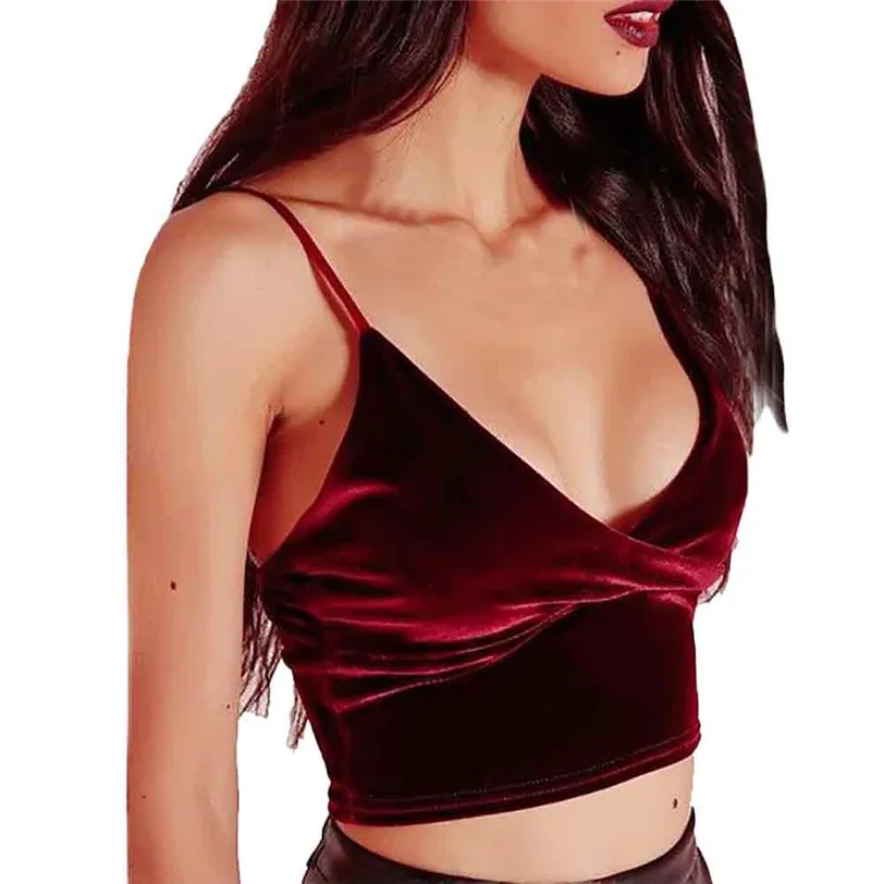 Sexy Velvet Crop Top Female Camis Vintage Casual Vest Women's Tops Base Shirt Slim Cropped Women's Blouse Wholesale noFB4 (6)
