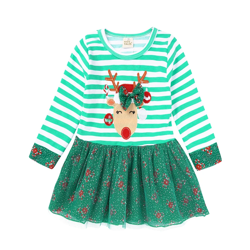 2018 christmas dress long sleeve cartoon deer dress with bow kid clothes XMAS BABY clothes Children little girl costume for 1-5Y