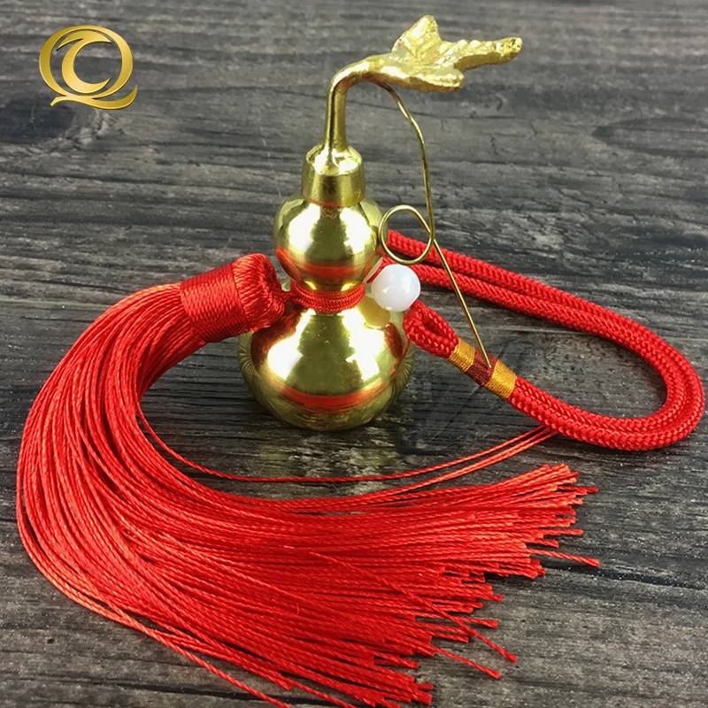 

1 PC Small Gourd Pendant Brass Lucky Decoration Craft Feng Shui Security Peace Red Tassel