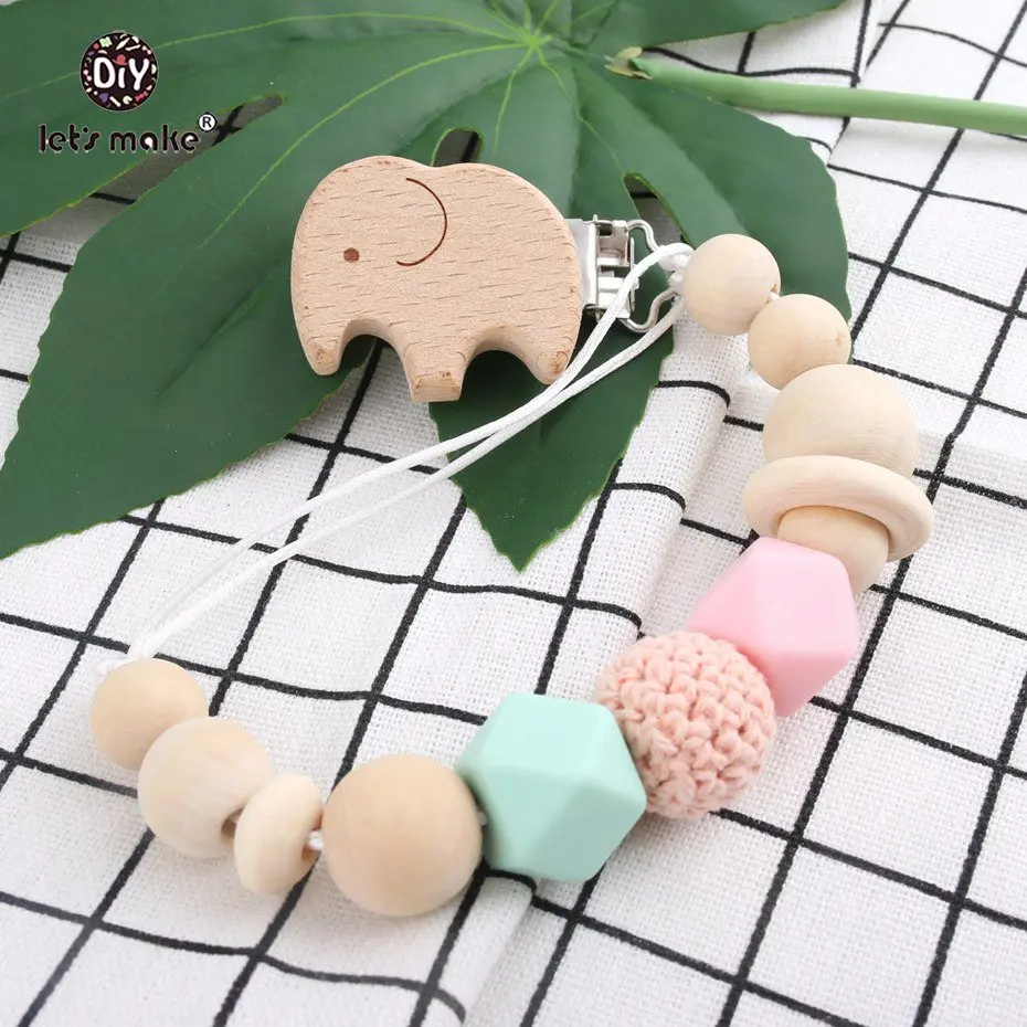 

Let's make Elephant Pacifier Clip Wooden Baby Teether Infant Feeding Crochet Beads Chew Silicone Beads Pacifier Chain Baby G