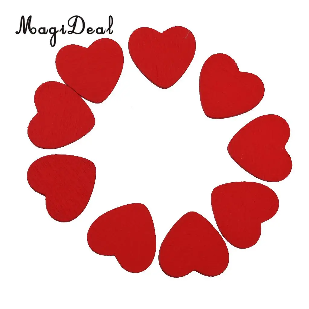 MagiDeal 100Pcs Lovely Wooden Red Heart with Tape for Wedding Party Decoration Scrapbooking Card Making DIY Craft Decoration 