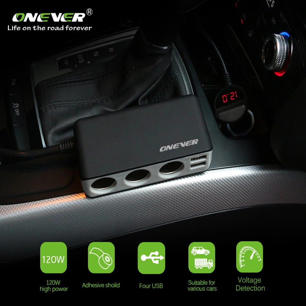 4 USB Ports Car Charger 6.8A 120W Power Display Volmeter with 3 Cigarette Lighter Sockets for iPhone Tablet for Samsung GPS