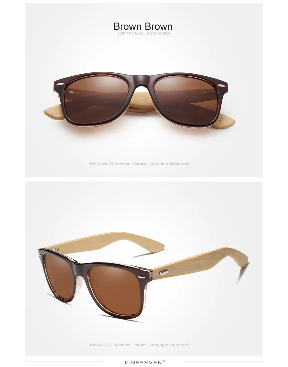 KINGSEVEN Bamboo Polarized Vintage Square Sunglasses Mirror Lenses