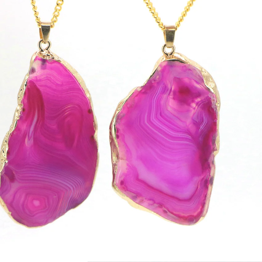 Gilt necklace of Natural Rose Red Agate Pendant (9)