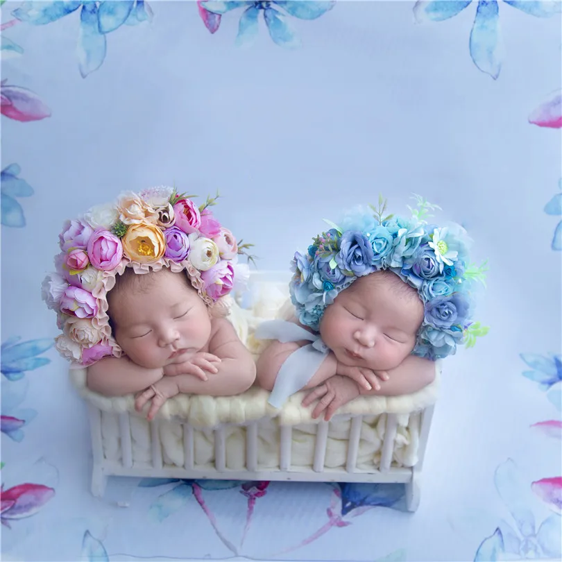 Vintage Newborn Flower Bonnet Baby Girl Floral  Hat Photography Props Newborn Flower Hat Photo Prop 6