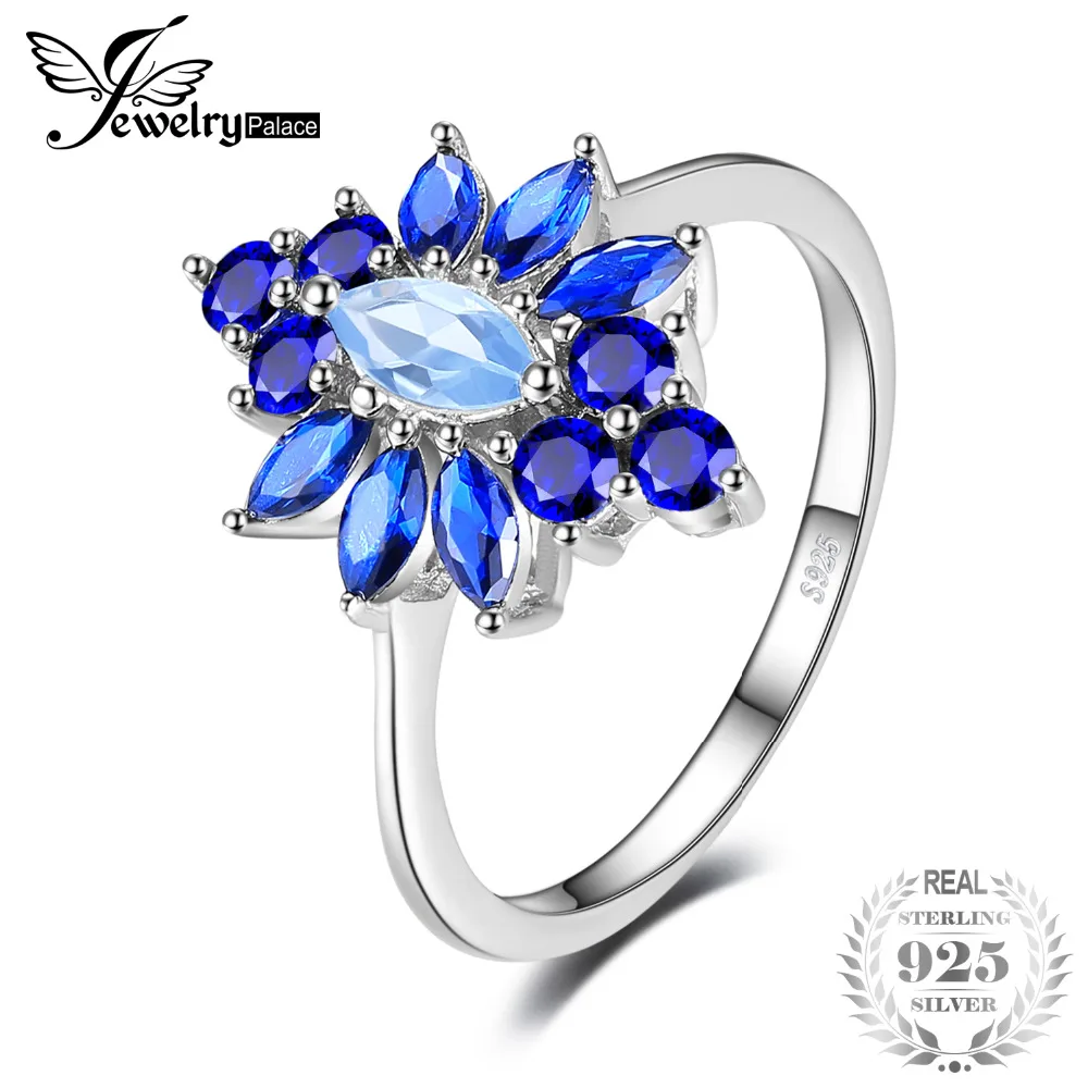 

JewelryPalace Luxury 2.5ct Marquise Created Blue Spinel Flower Ring 925 Sterling Silver Engagement Ring For Women Party Jewelry