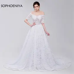 Модное Кружевное Свадебное Платье Иллюзия Половина рукава vestido branco Trouwjurk Большие размеры Свадебные платья vestido de casamento