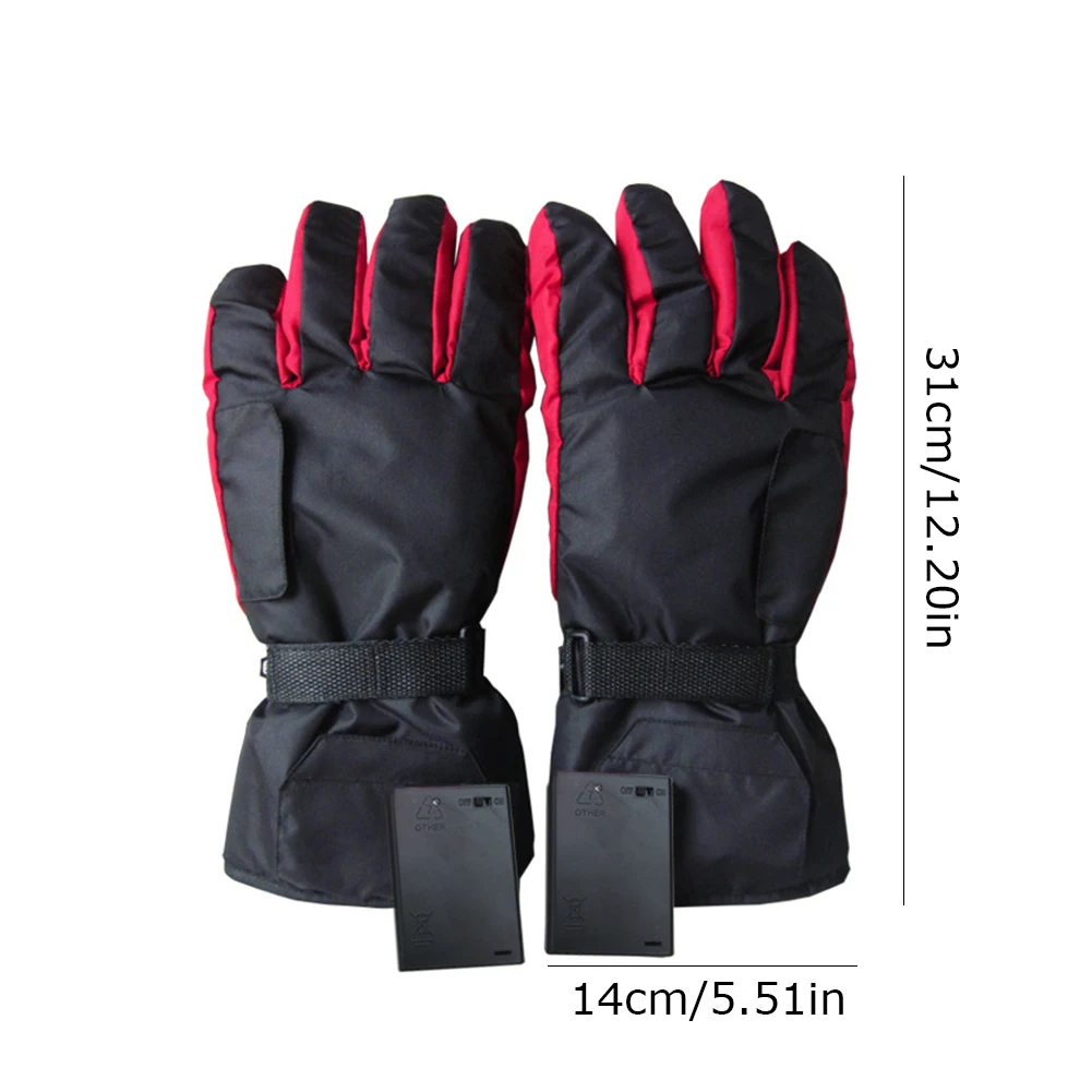 1 пара водонепроницаемые перчатки с подогревом на батарейках для мотоцикла, охоты, лыжного спорта, зимние теплые перчатки, велосипедные перчатки(без батареи