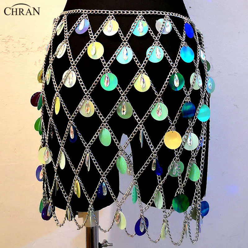 

Chran Seascale Top Bralet Belly Waist Belt Chain Necklace Sequins Skirt Dress Ibiza Festival Costume Wear Discos Jewelry CRS206
