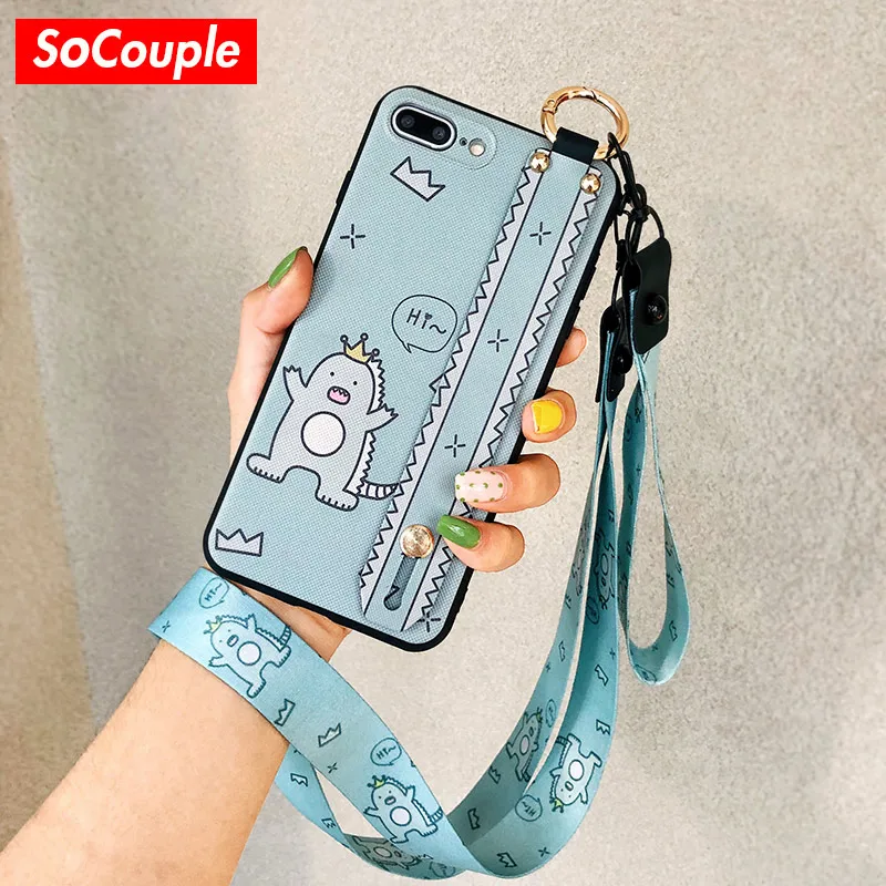

SoCouple dinosaur Neck Wrist Strap Case For iphone 11 Pro Max 7 8 6 6s plus X Xs max XR Soft TPU Phone Holder Case with Lanyard
