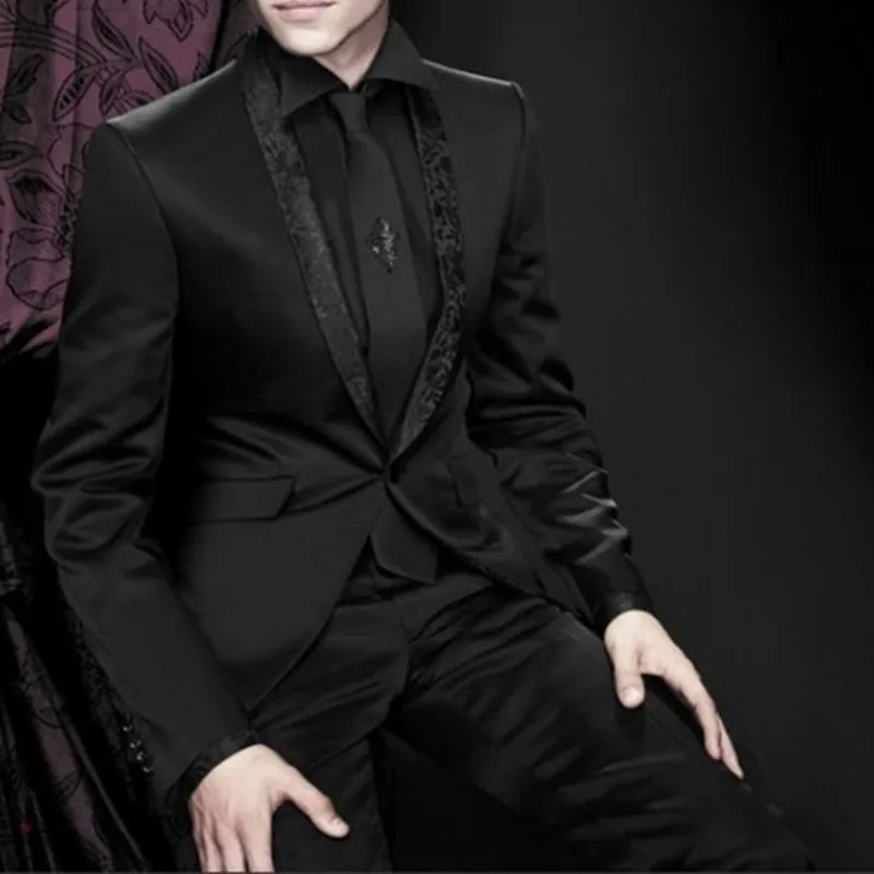 

New Arrival Groomsmen Shawl Lapel Groom Tuxedos Black Men Suit wedding suits for men 2017 (Jacket+Pants+Tie+Hankerchief)