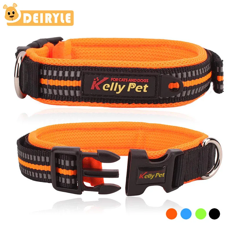 

Heavy Duty Adjustable Nylon Dog Collar with Buckle Breathable Padded Night Safe 3M Reflective Collars for small medium large dog