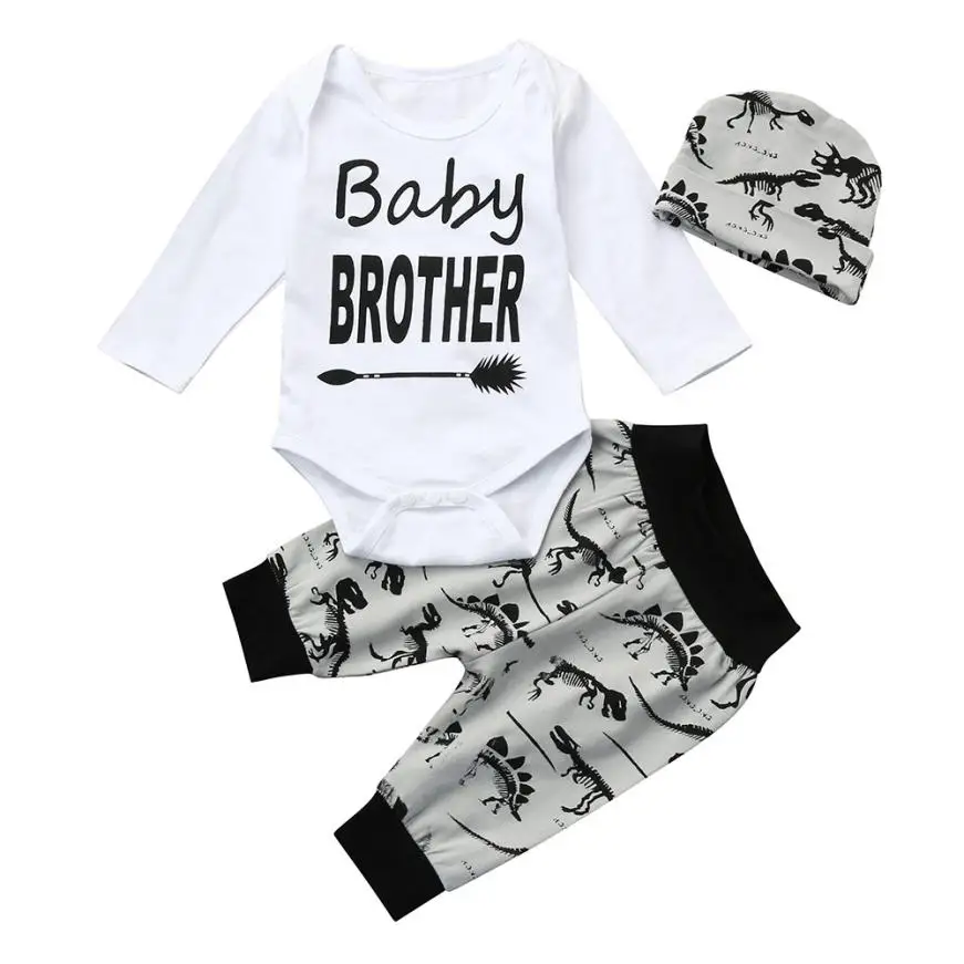 

Boys Girls Kids Children Clothes ClothingNewborn Infant Baby Boy Letter Romper Tops+Dinosaur Pants Hat 3pcs Clothes Set oct