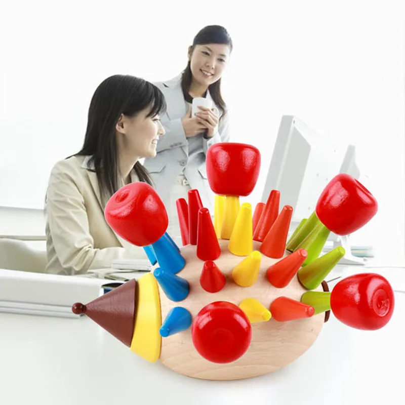 

Wooden Cartoon Wooden Colorful Hedgehog Assemble Toys Puzzles Baby Fight Plug Build Early Education Games Fight Inserted funny