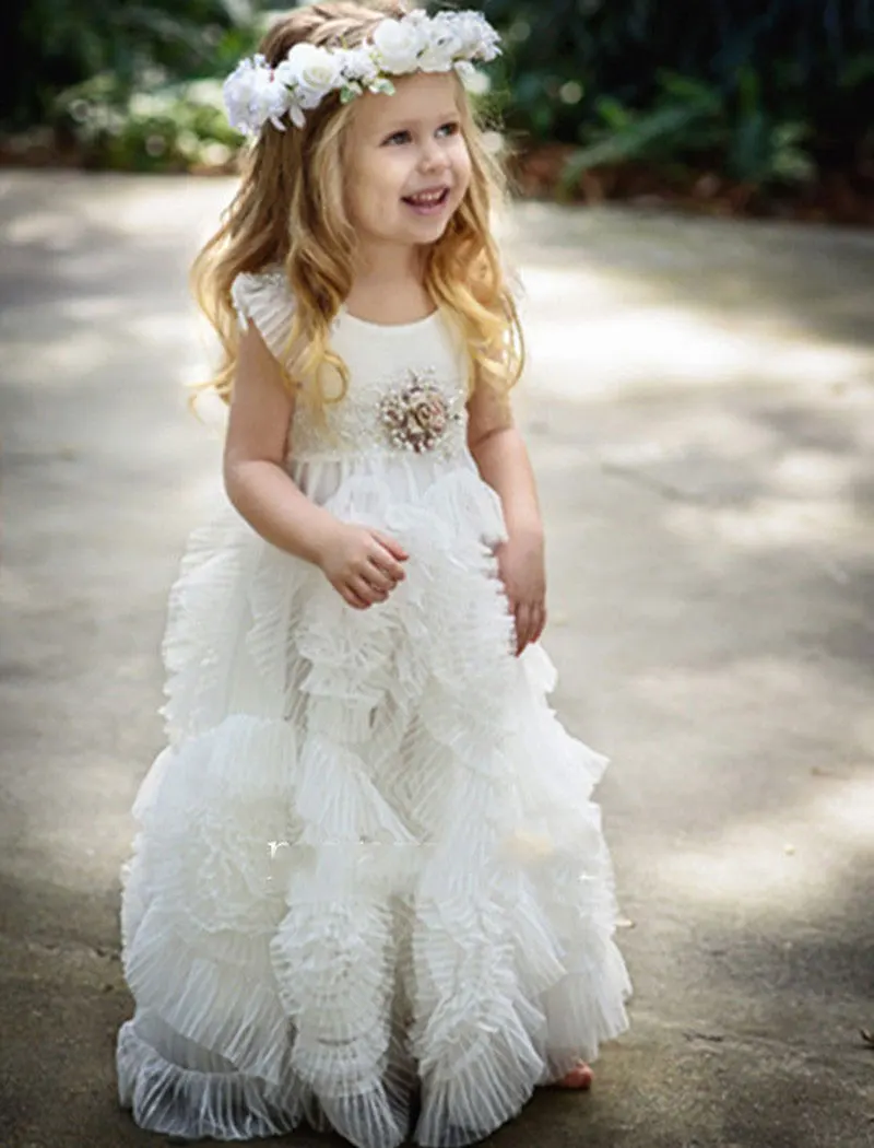 2016 New Adorable Fashion Cute Pearl Pink Ruffle Ball Skirt Flower Girl