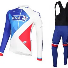 Зимние флисовые теплые FDJ Pro Team с длинными рукавами Vélo Велоспорт одежда Ropa Ciclismo+ нагрудник брюки 3D гель колодок