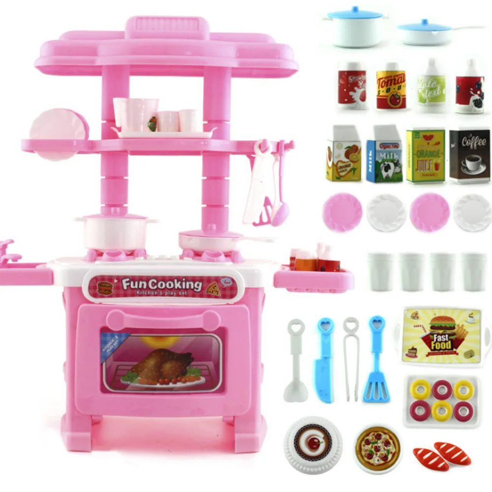 1 Set Children's Play House Toys Girl Cutlery Set Baby Toys Kitchen Cooking Simulation Pretend To Play Kitchen Model - Цвет: Розовый