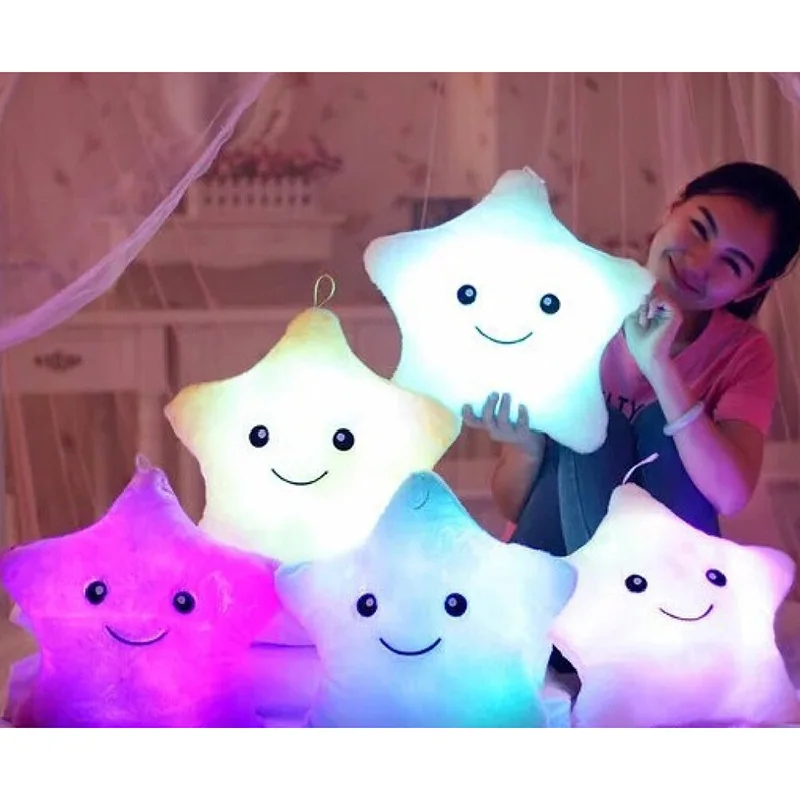 Estrella LED luminoso almohada Peluche lindo suave felpa luz del Flash LED de colores estrella almohada Peluche juguetes para niñas Estrella LED luminoso almohada Peluche lindo suave felpa luz del Flash LED de colores estrella almohada Peluche juguetes para niñas