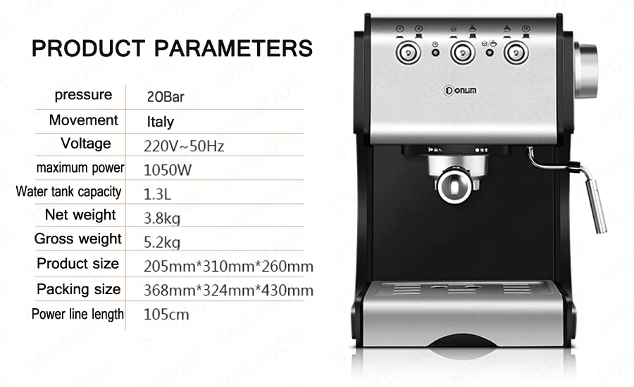 1050 Вт/л Кофеварка из нержавеющей стали для эспрессо, две розетки, интеллектуальное управление температурой, капучино, латте, молочная пенка