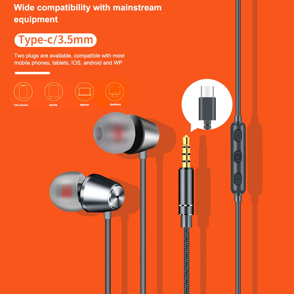 

Pemenol 3.5mm Wire Headset HiFi Stereo Sound With Mic Earphones 3.5mm/Type-C Jack Headphones In-Ear Noise Reduction Earbuds New