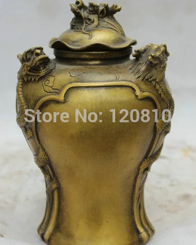 

9" Marked China Chinese Dynasty Palace Copper Dragon Beast Coverd Pot Jar Crock statue