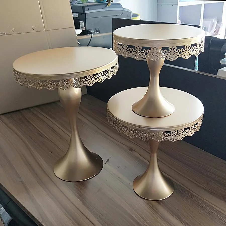 

gold Beaded metal -Top Round Cake Stands Set of 3 40cm/28cm/20cm