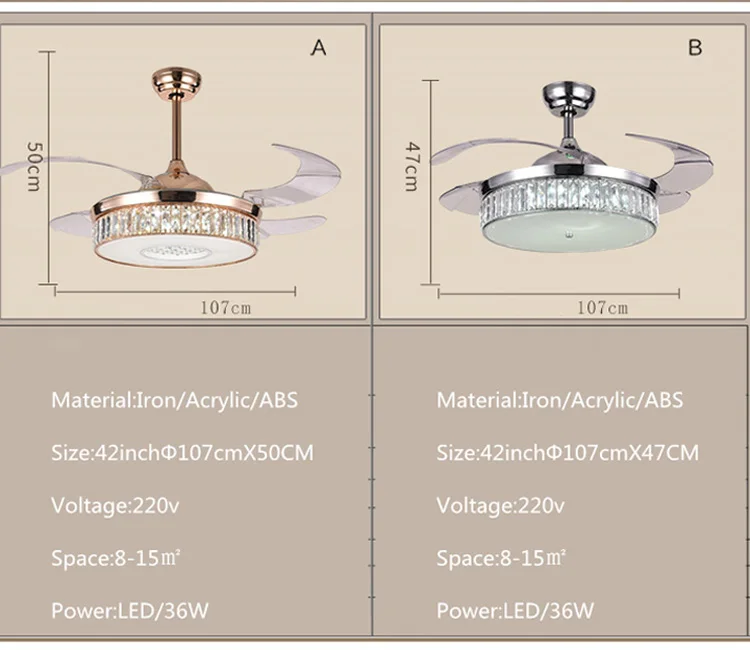42 дюймов хрустальный потолочный вентилятор лампа Невидимый потолочный вентилятор с подсветкой современный скандинавский подвесной потолочный вентилятор для спальни гостиной
