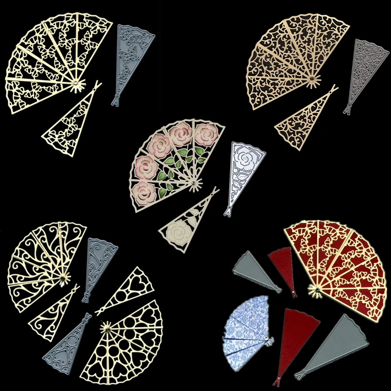 

Chinese Foldable Fan with Flower Metal Cutting Dies for Scrapbooking DIY Photo Album Card Making Decorative Stencils New 2019