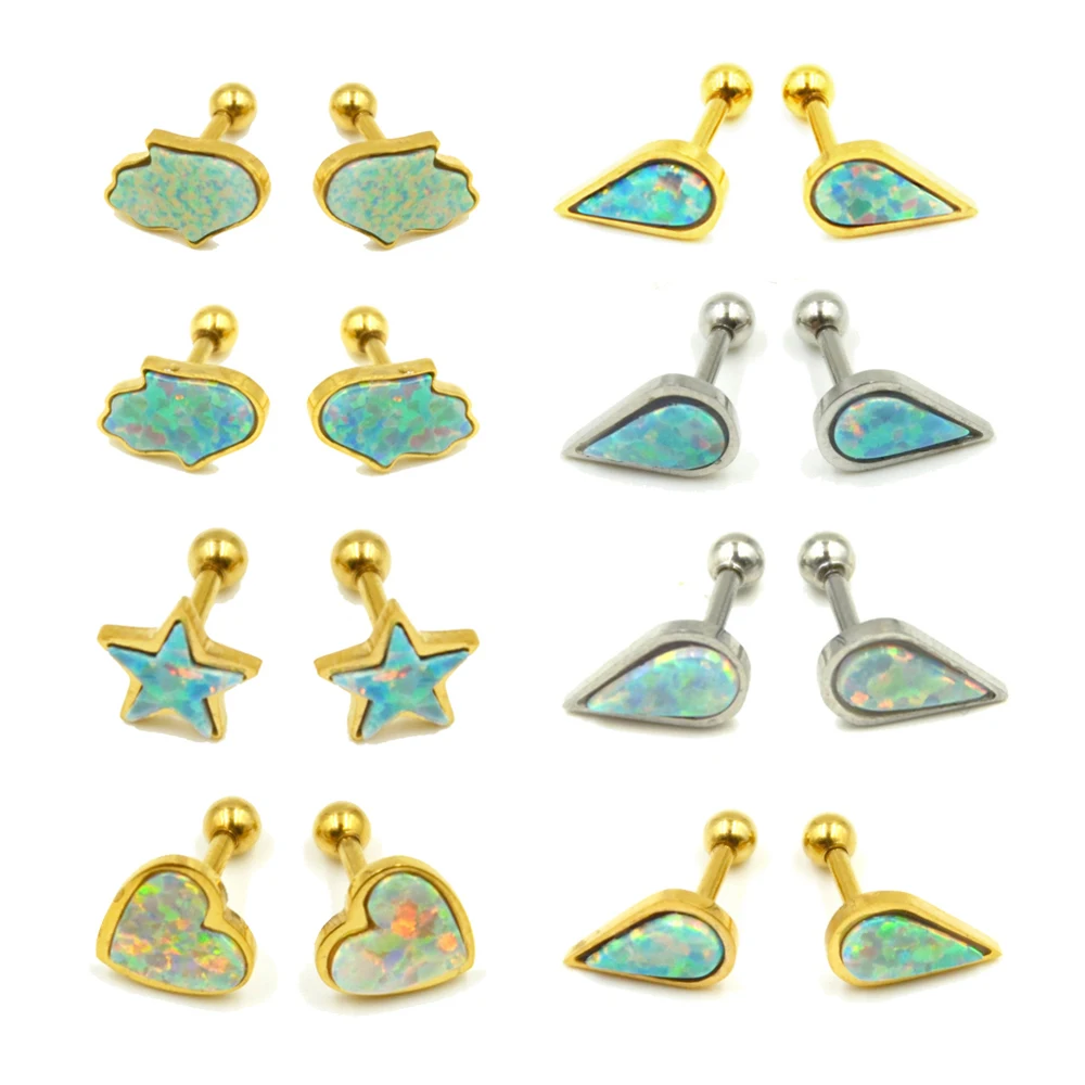 

1pc Opal Stone Ear Helix Tragus Cartilage Retainer Piercing Body Jewelry Ear Piercing Stud-Star Teardrop Heart and Hand