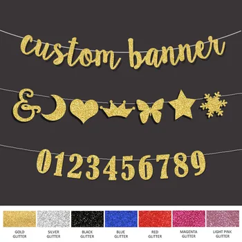 

Hot selling Personalized wedding Name Banner Custom script letters silver/gold glitter banners birthday party decor DIY sign