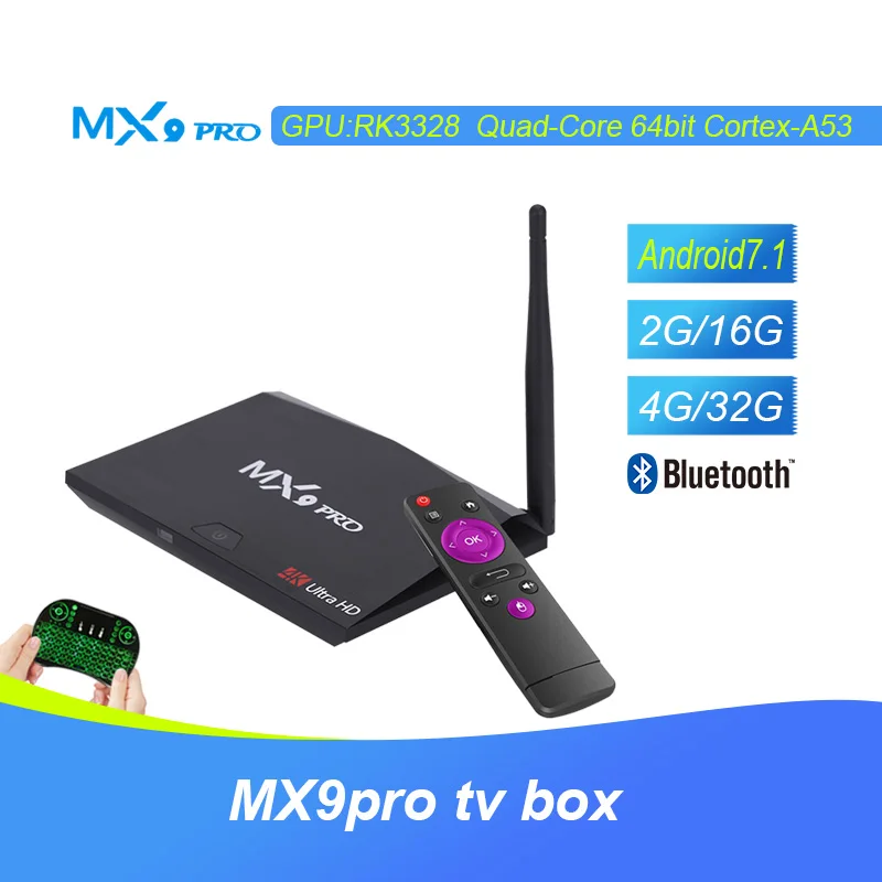 

MX9 Pro TV Box Android 8.1 RK3328 Quad Core 4GB 32GB WiFi Bluetooth 4.1 USB 3.0 Set-top Box Media Player H.265 VP9 HDR 4K PK H96