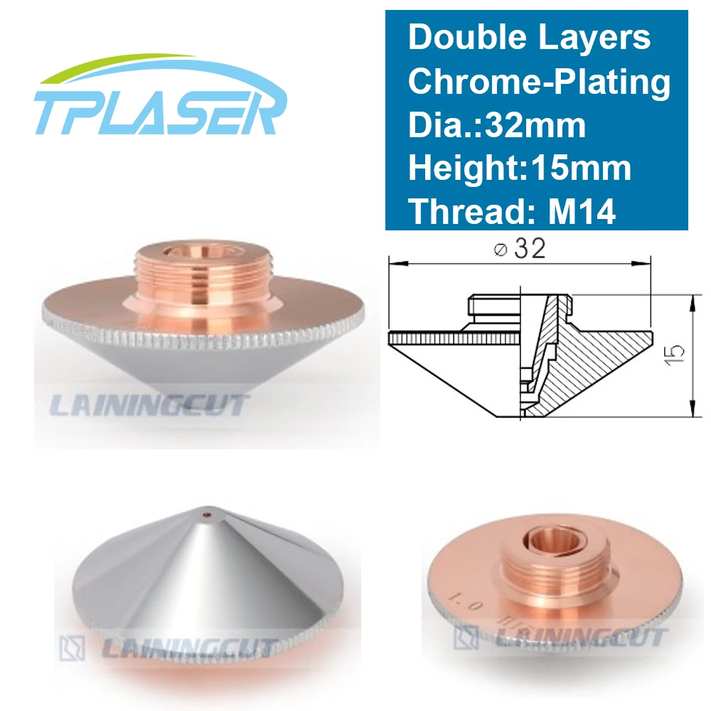 

Laser Nozzle Double Layers Chrome-plating Dia.32mm Caliber 0.8 - 4.0 for 1064nm Raytools Empower FIBER Head