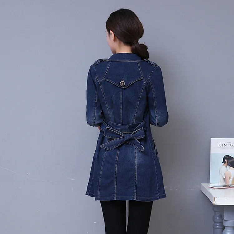 #3314 New 2019 Denim Jacket Long Women Double Breasted Jeans Coat Ladies Casual Slim Fit Plus Size 3XL 4XL Windbreaker Woman