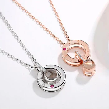 

Fashion Love Memory High Quality Couple Necklace 100 Languages I Love You Projection Pendant Necklace For Women Wedding Gift
