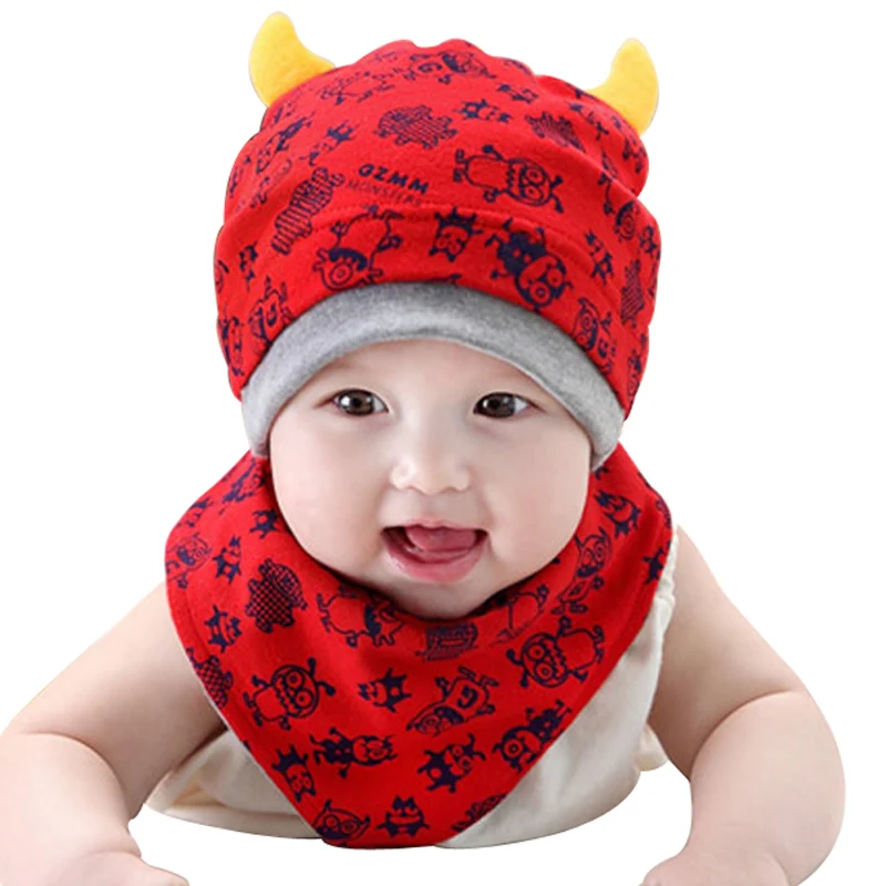 

Baby Beanie Cap Bandana Bib Set for 3 to 24 Months Boy Girl Kids Toddler Knit Caps Monsters Design Head Scarf Hat