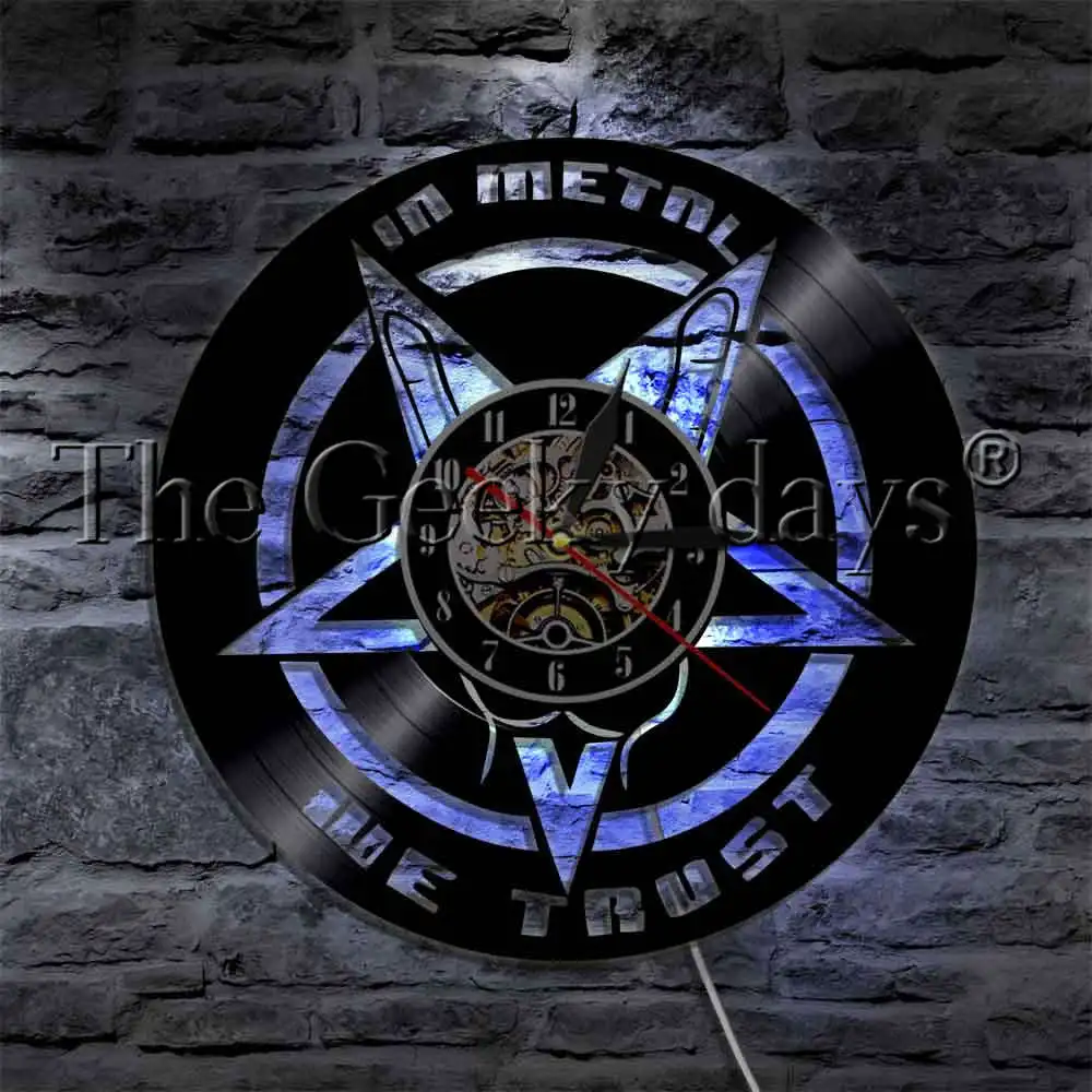 In Metal We Trust Led Night Light Vinyl Record Wall Clock Heavy Metal