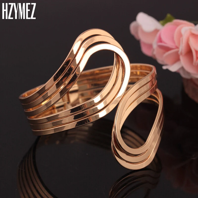 HZYMEZ Hollow Geometry Wide Bracelet High Quality Open End Cuff ...