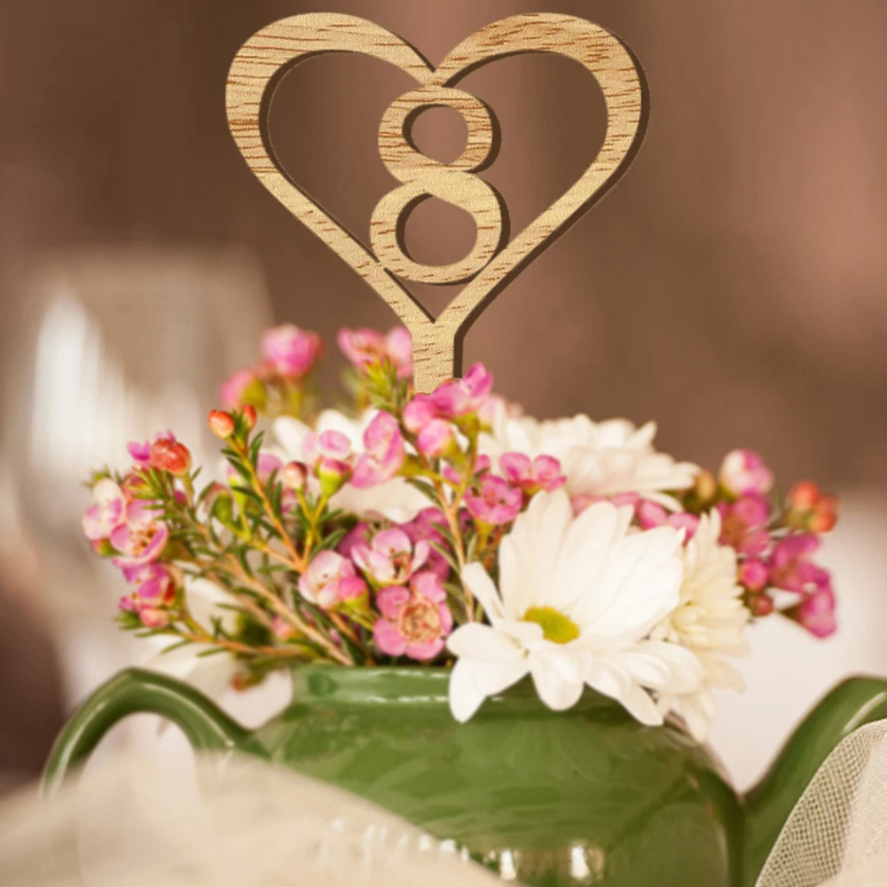  Hot 2019 1-30 Numbers Heart Wooden Table Signs Wedding Wood Number of Table Topper Wedding Table Ma