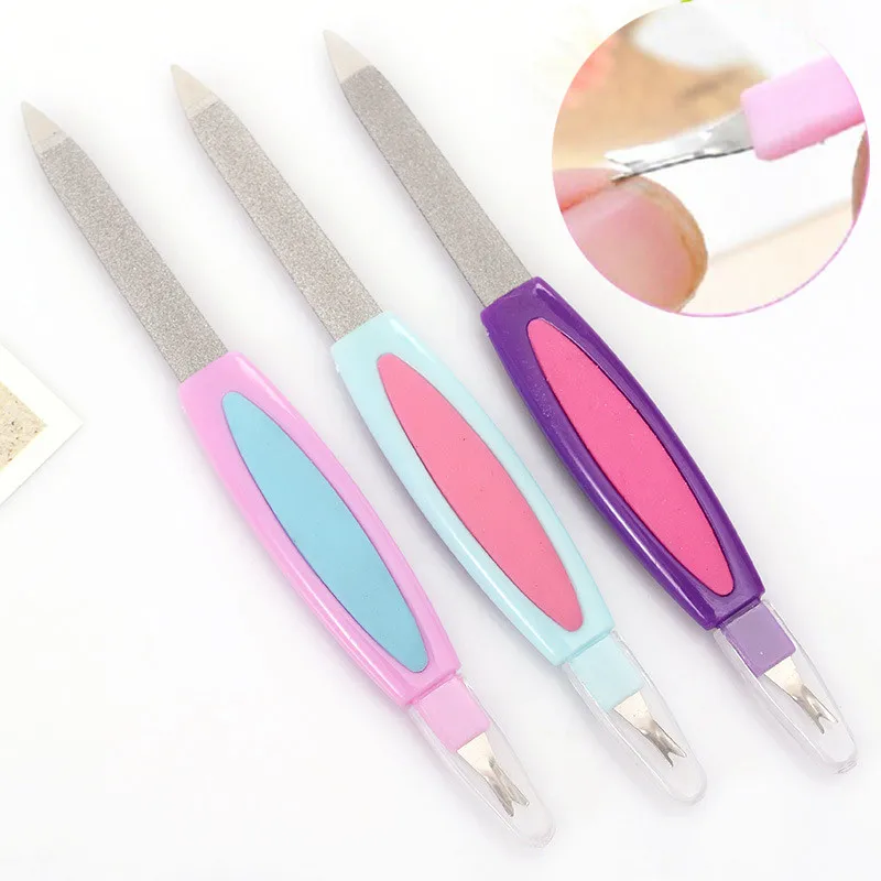 

ELECOOL New 1pc 2 in 1 Metal Nail File Cuticle Remover Trimmer Buffer Stainless Steel Durable Dead skin Remover Manicure BTZ1