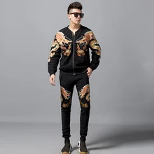 Настоящая мужская повседневная черная куртка с вышивкой дракона со штанами для мероприятий/сценическая куртка для выступления/сценического представления/студии/танца