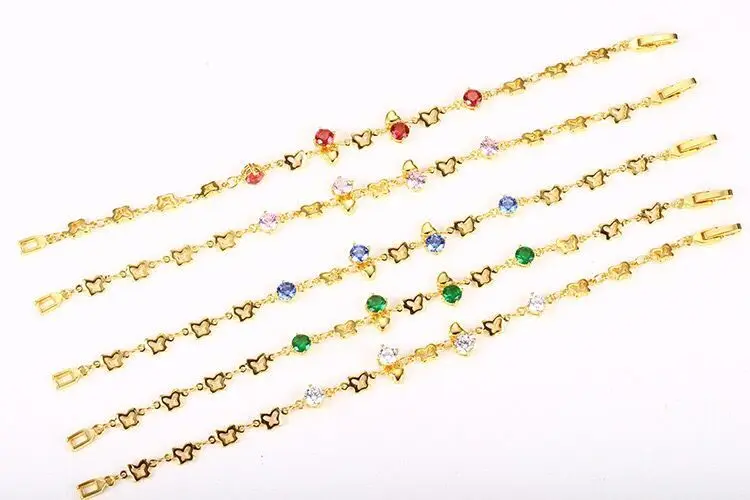 MxGxFam 18 см синий/красный/розовый/зеленый/прозрачный Циркон маленькие браслеты для женщин 24 k цвет чистого золота без свинца и никеля