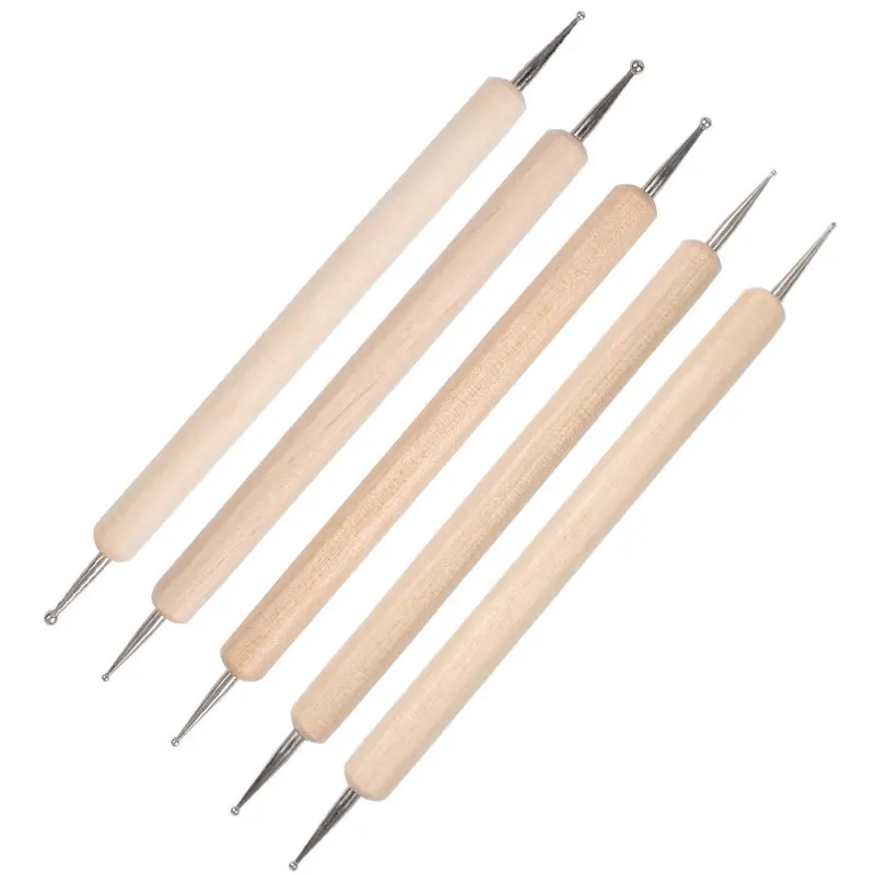 

5Pcs Wooden 2 Ways Swirl Marbleizing Makeup Dotting Pen Professional Nail Care Beauty Manicure Painting Dot Rhinestones Tool