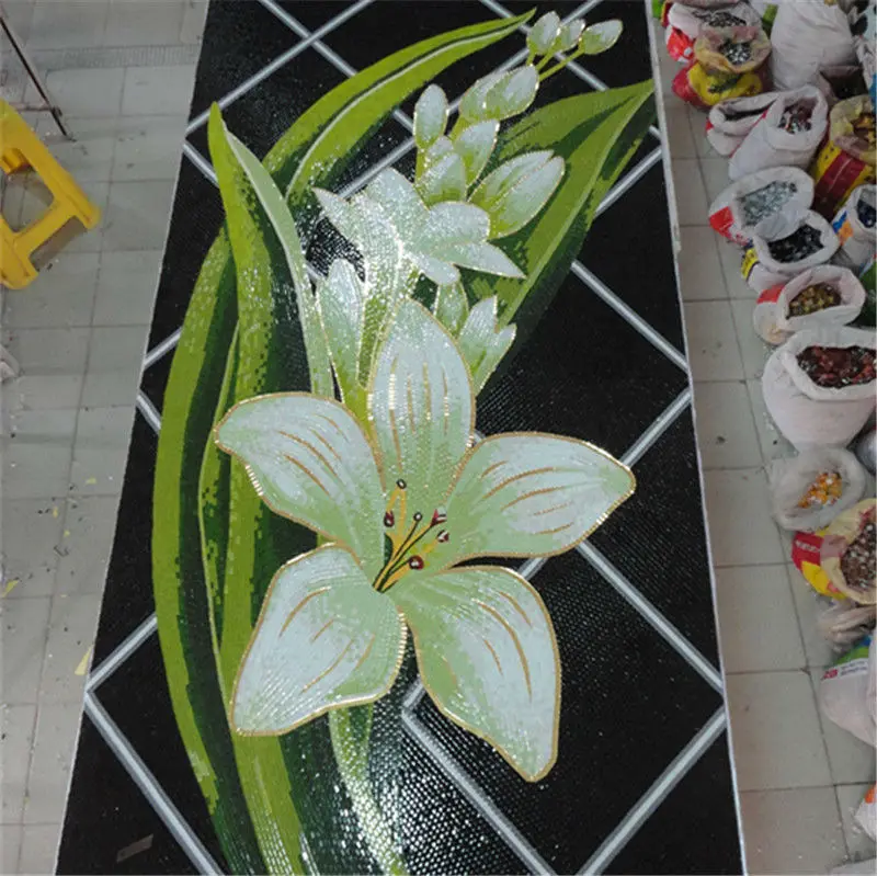 Fresh Green Lily Flower Mural Mosaic tile MD FLL03 Bathroom living room
