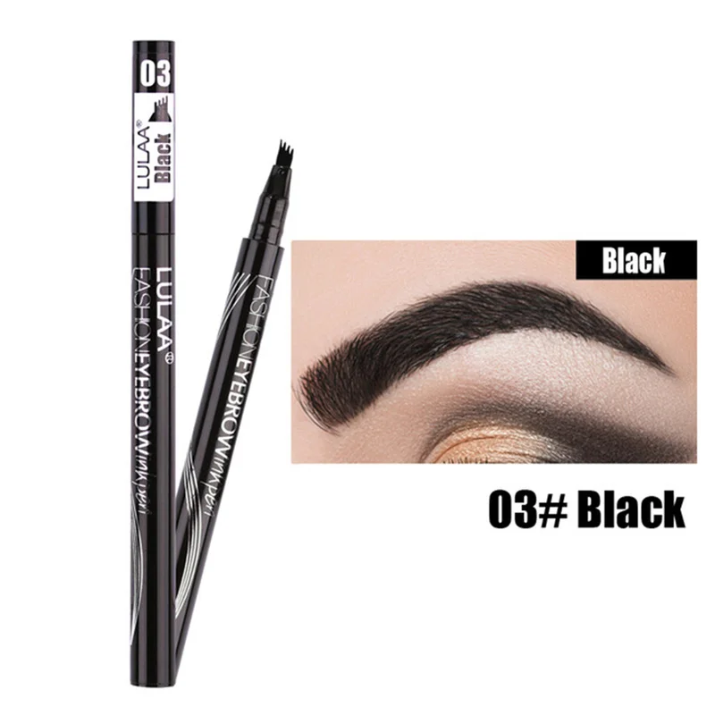 New Eyebrow Pencil Waterproof Fork Tip Eyebrow Tattoo Pen 4 Head Fine Sketch Liquid Eyebrow Enhancer Dye Tint Pen 2019 TSLM1