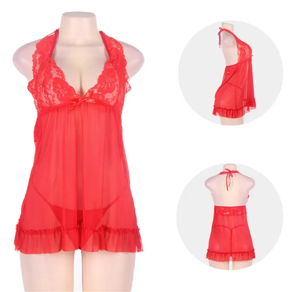 Интимная одежда Baby Doll сексуальное нижнее белье сексуальное эротическое платье мини большой размер Lenceria Эротика для женщин слинг ночное белье RL70098 - Цвет: Red Nightgown