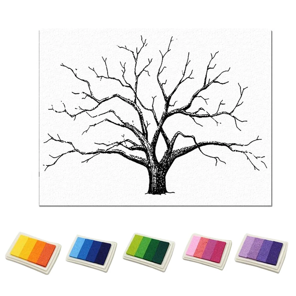 Guest Signature Sign-in Book with Inkpad, Fingerprints Tree Painting for Wedding Birthday Party
